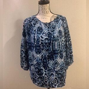 Chico's Navy and White Abstract Blouse